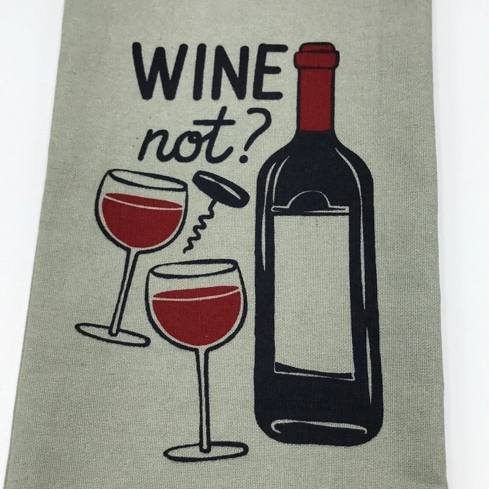 WINE NOT? KITCHEN DISH TOWEL GRAY & RED